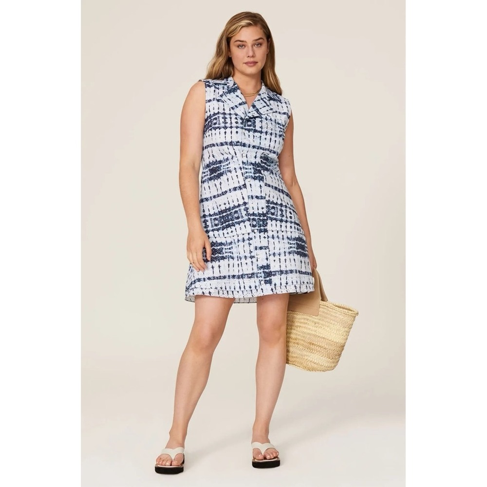 Derek Lam 10 Crosby Blue White Tie Dye Eyelet Sleeveless Mini Shirt Dress 8